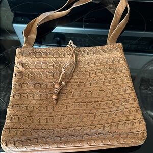 leather Tan Woven Tote Bag